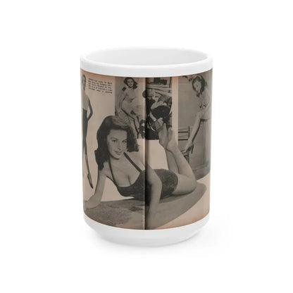 Elaine Stewart #173 - Pages 4 & 5 of 5 with, B&W Centerfold, 3 B&W Pics & Caption from Aconteceu MARCO DE 1955 Brazilian Digest Mag. (Vintage Female Icon) White Coffee Mug 15oz - Go Mug Yourself