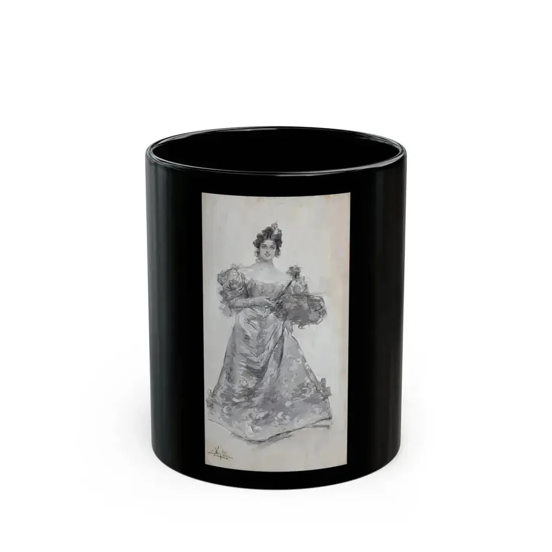 Elegant Woman with Plumed Fan - Black Coffee Mug 11oz - Go Mug Yourself