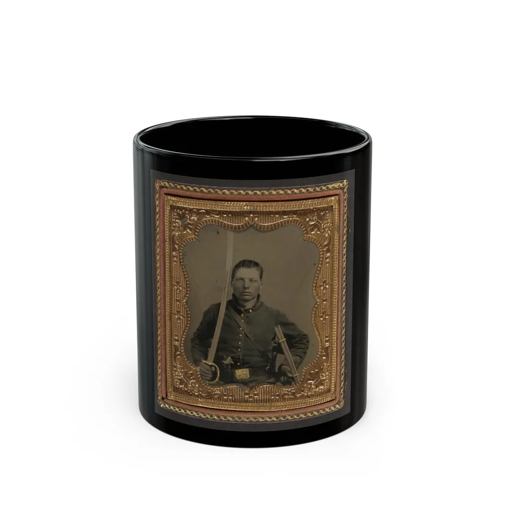 Elias Teeple In Union Uniform With Saber And Smith And Wesson Revolver (U.S. Civil War) Black Coffee Mug-11oz-Go Mug Yourself