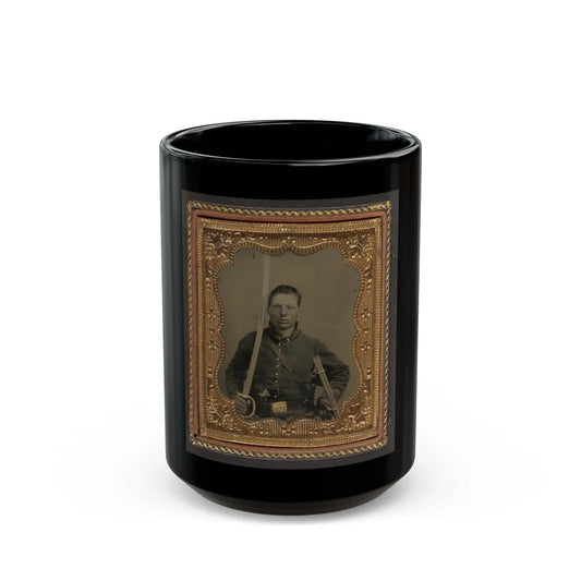 Elias Teeple In Union Uniform With Saber And Smith And Wesson Revolver (U.S. Civil War) Black Coffee Mug-15oz-Go Mug Yourself