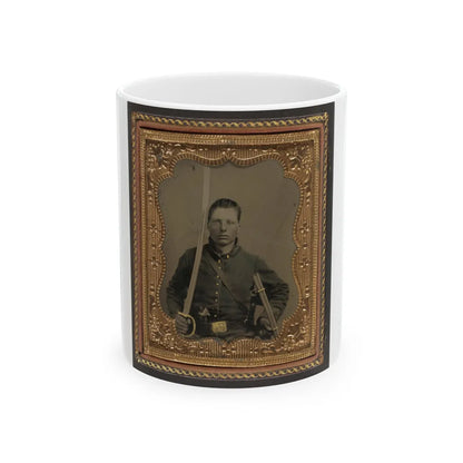 Elias Teeple In Union Uniform With Saber And Smith And Wesson Revolver (U.S. Civil War) White Coffee Mug-11oz-Go Mug Yourself