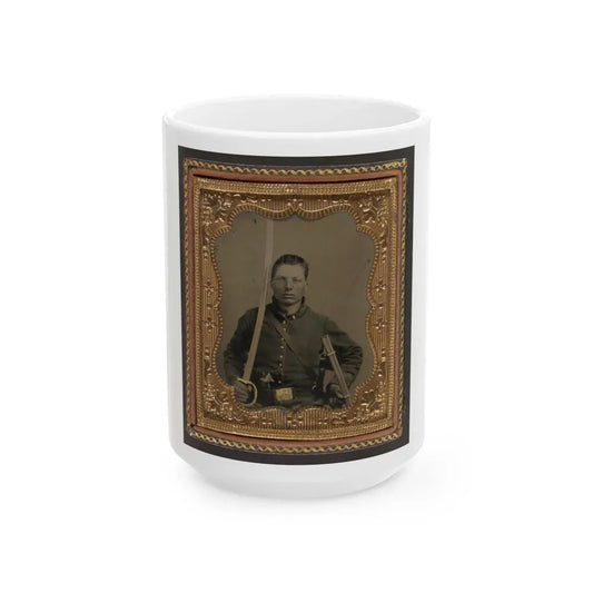 Elias Teeple In Union Uniform With Saber And Smith And Wesson Revolver (U.S. Civil War) White Coffee Mug 15oz - Go Mug Yourself