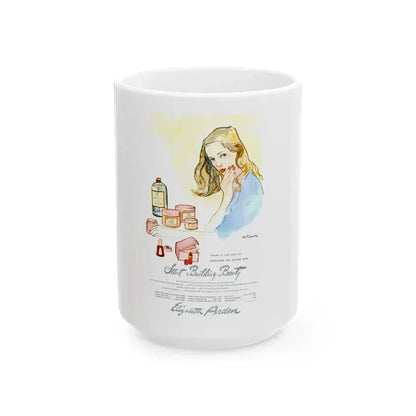 Elizabeth Arden advt, Start Building Beauty, 1948 - White Coffee Mug 15oz - Go Mug Yourself