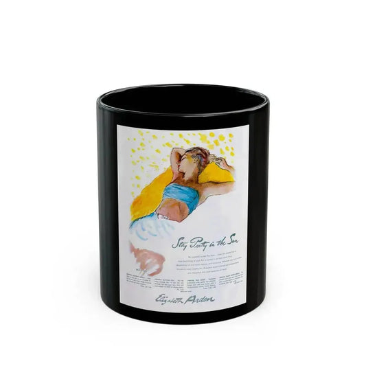 Elizabeth Arden advt, Stay Pretty in the Sun, 1947 - Black Coffee Mug 11oz - Go Mug Yourself