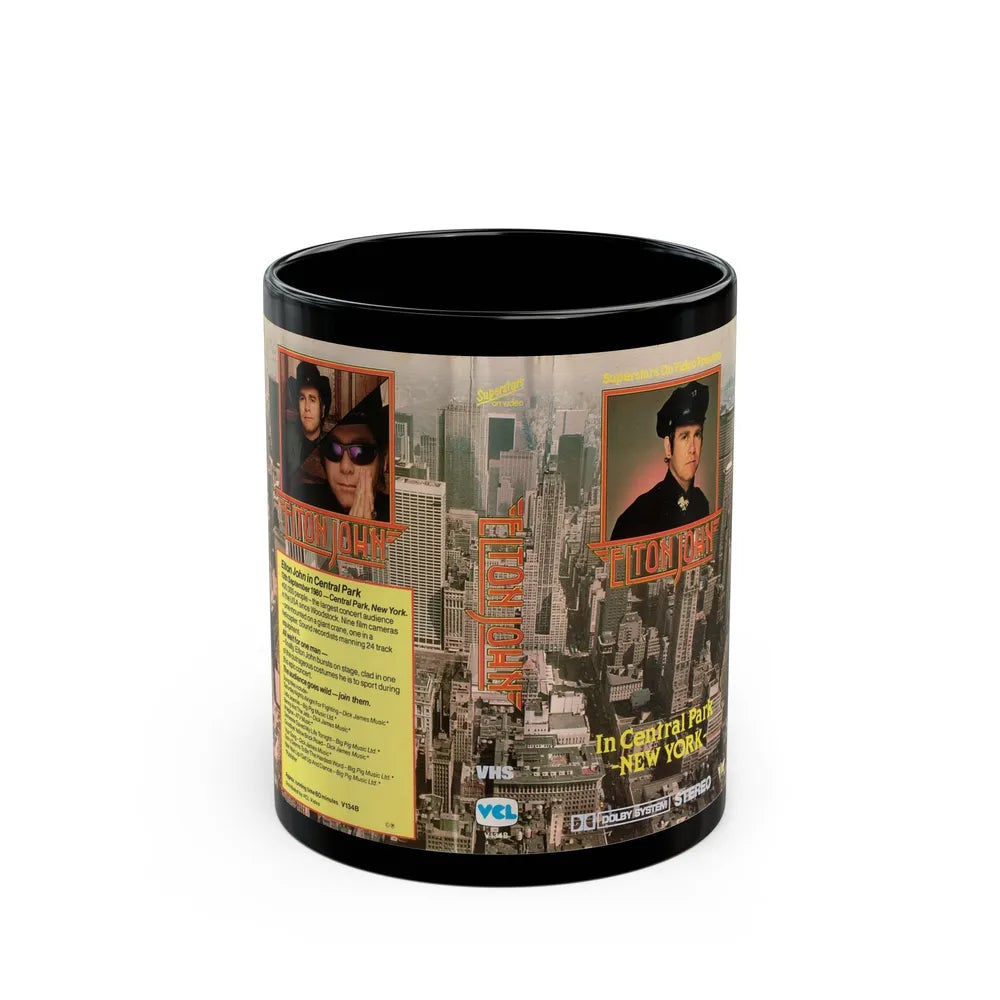 ELTON JOHN IN CENTRAL PARK NEW YORK (VHS COVER) - Black Coffee Mug-11oz-Go Mug Yourself