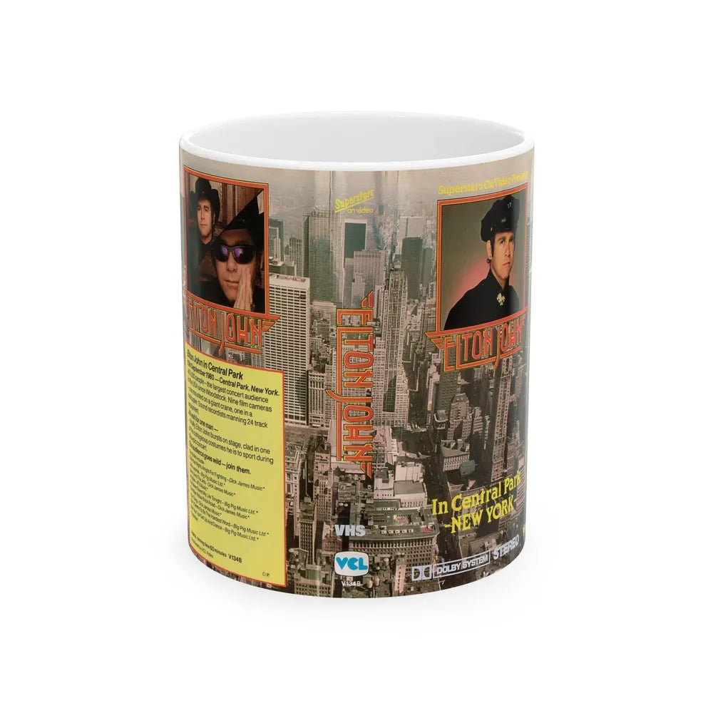 ELTON JOHN IN CENTRAL PARK NEW YORK (VHS COVER) - White Coffee Mug-11oz-Go Mug Yourself