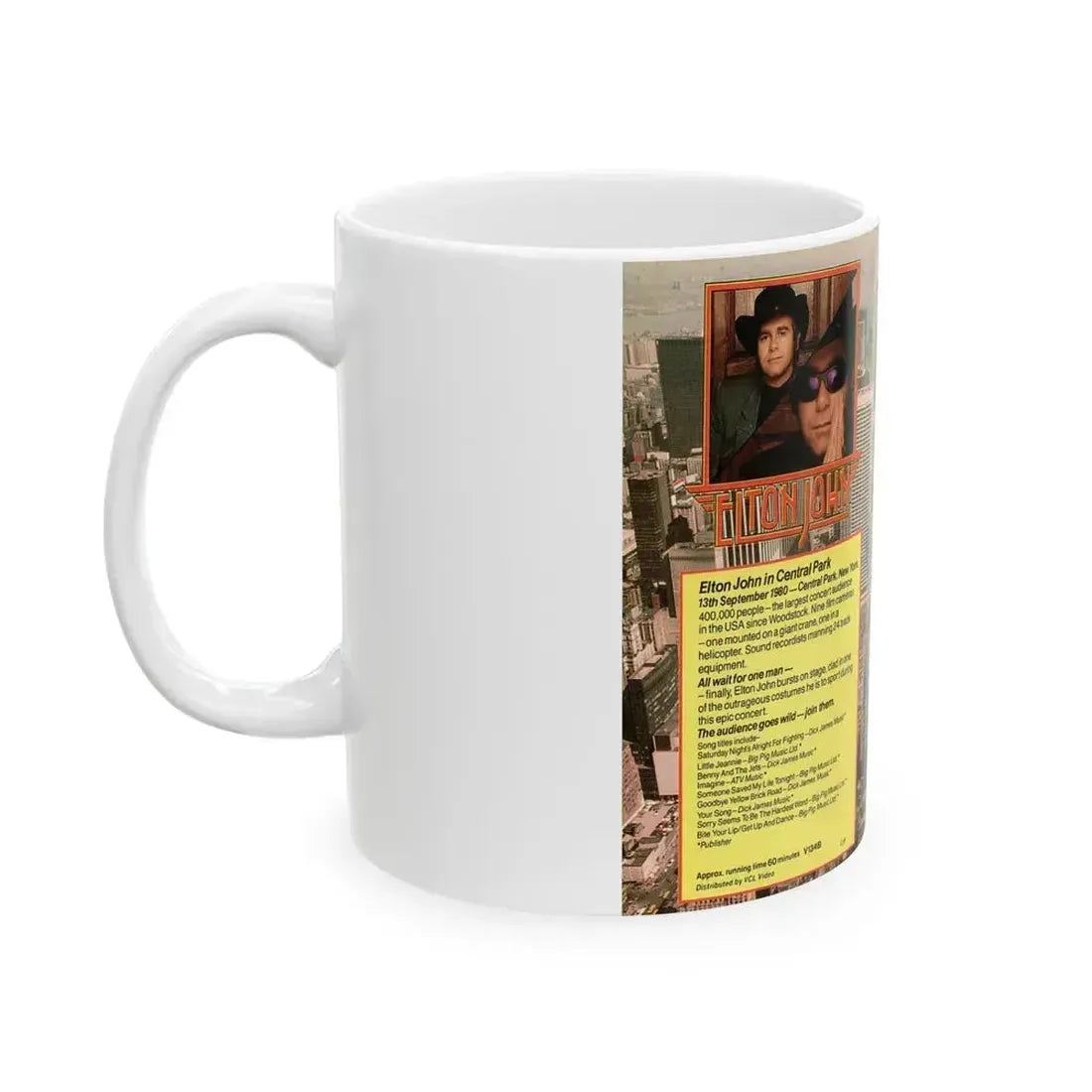 ELTON JOHN IN CENTRAL PARK NEW YORK (VHS COVER) - White Coffee Mug - Go Mug Yourself
