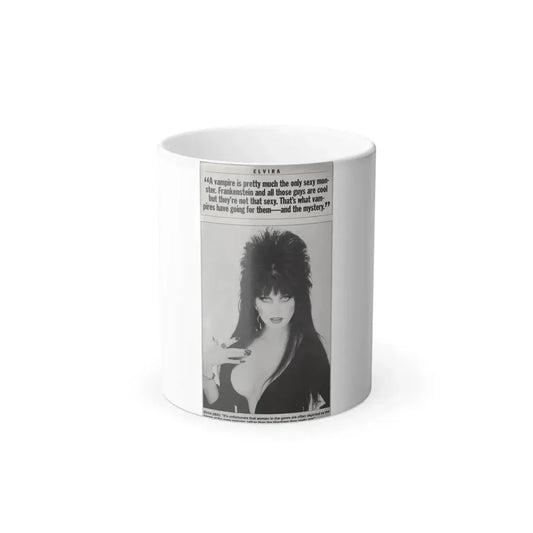 Elvira, Mistress Of The Dark #180 - B&W Magazine Clipping with, Captions (Vintage Female Icon) Color Changing Coffee Mug 11oz - Go Mug Yourself