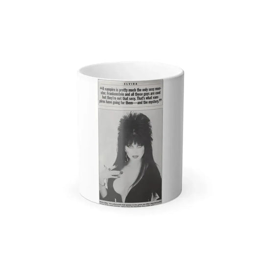 Elvira, Mistress Of The Dark #180 - B&W Magazine Clipping with, Captions (Vintage Female Icon) Color Changing Coffee Mug 11oz - Go Mug Yourself