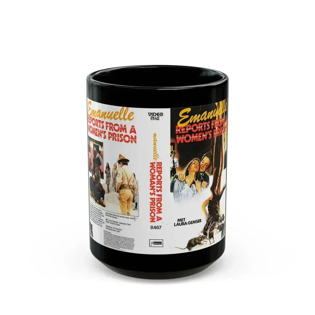 EMANUELLE REPORTS FROM A WOMENS PRISON (VHS COVER) - Black Coffee Mug 15oz - Go Mug Yourself