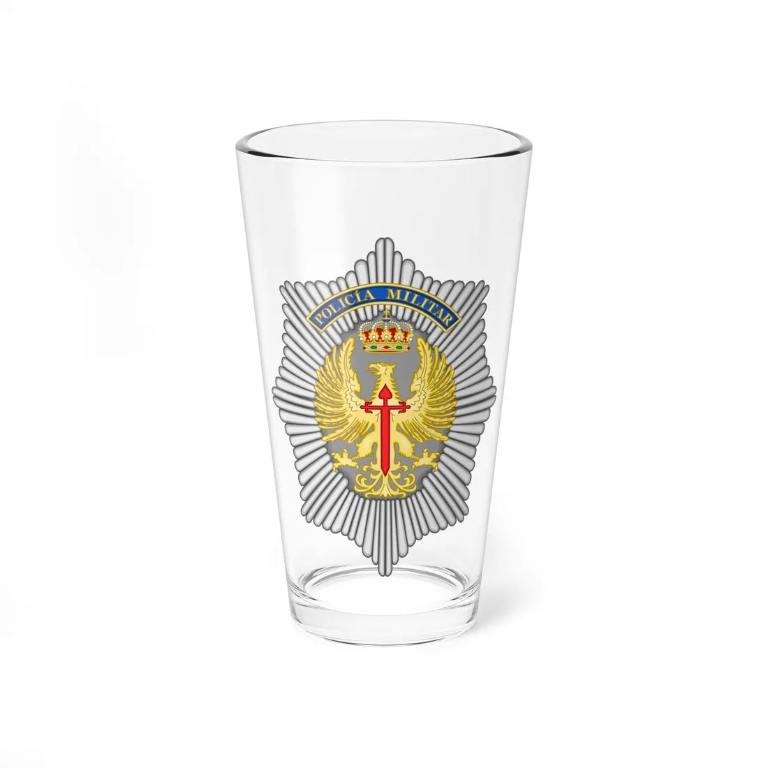 Emblem and Badge of the Spanish Army Military Police (Spain) (Coat of Arms) Pint Glass 16oz 16oz - Go Mug Yourself