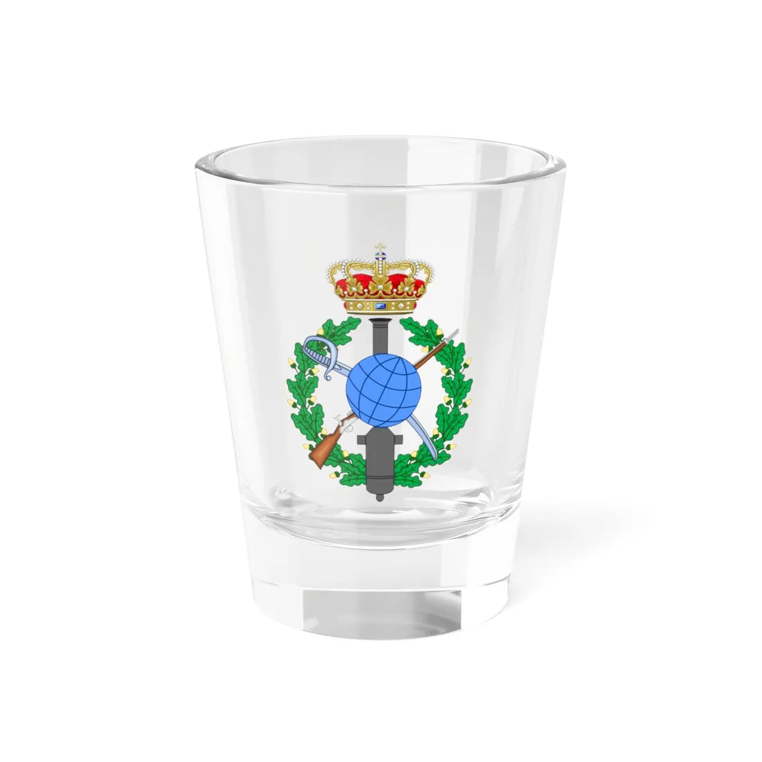 Emblem for the Danish General staff topographic department (Denmark) (Coat of Arms) Shot Glass 1.5oz 1.5oz - Go Mug Yourself