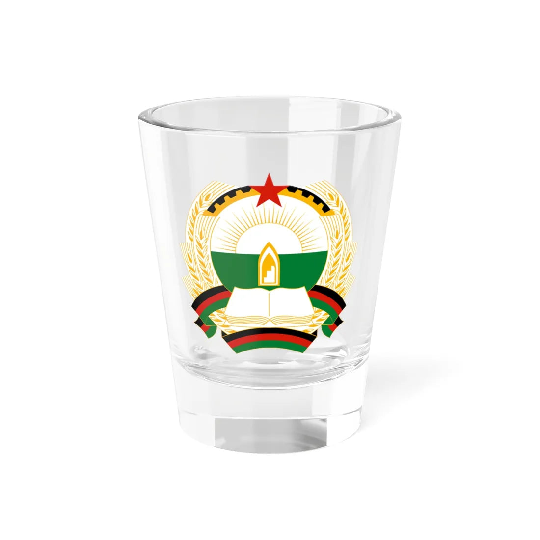 Emblem of Afghanistan 1980-1987 (Afghanistan) (Coat of Arms) Shot Glass 1.5oz 1.5oz - Go Mug Yourself
