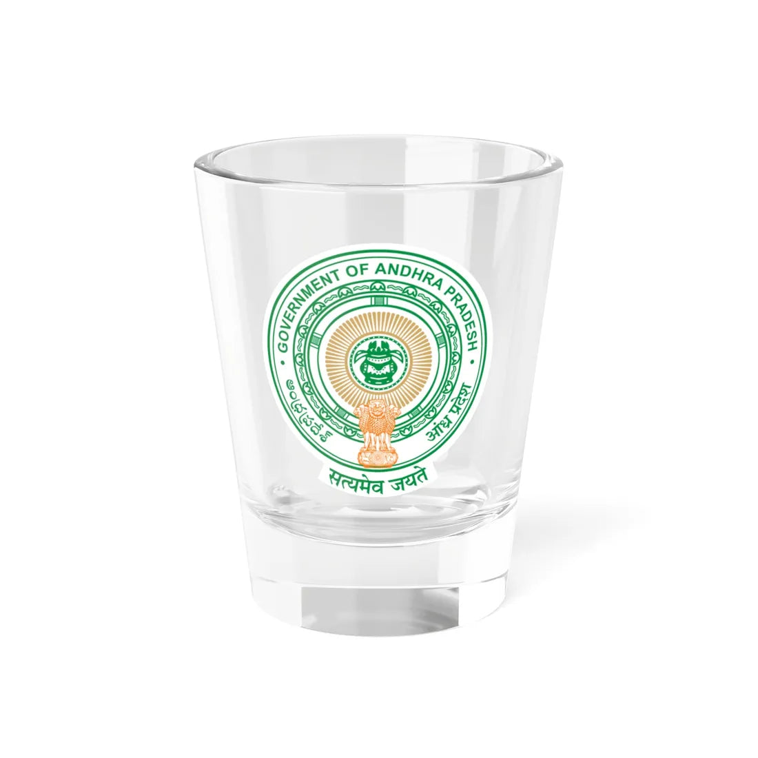 Emblem of Andhra Pradesh before 2014 (India) (Coat of Arms) Shot Glass 1.5oz 1.5oz - Go Mug Yourself