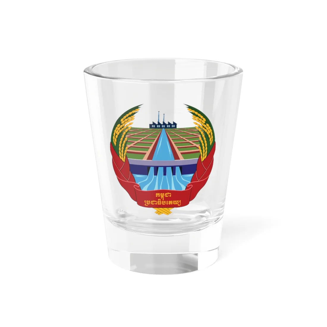 Emblem of Democratic Kampuchea 1975-1979 (Cambodia) (Coat of Arms) Shot Glass 1.5oz 1.5oz - Go Mug Yourself