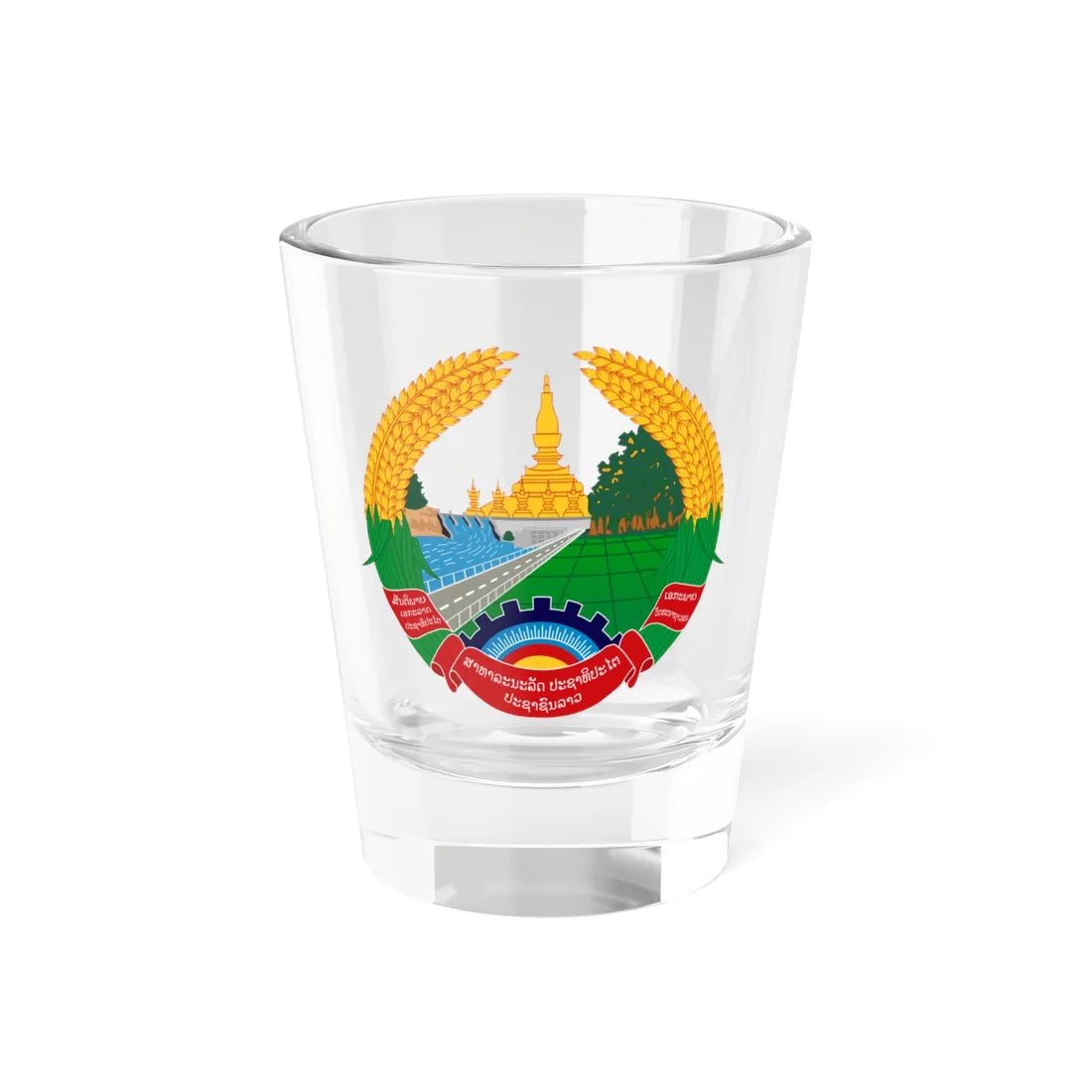 Emblem of Laos (Laos) (Coat of Arms) Shot Glass 1.5oz 1.5oz - Go Mug Yourself