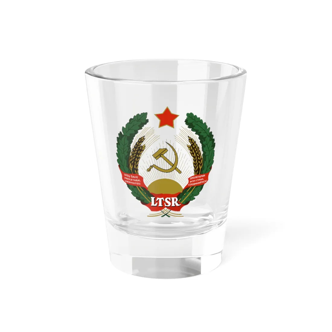 Emblem of Lithuanian SSR early version (Lithuania) (Coat of Arms) Shot Glass 1.5oz 1.5oz - Go Mug Yourself