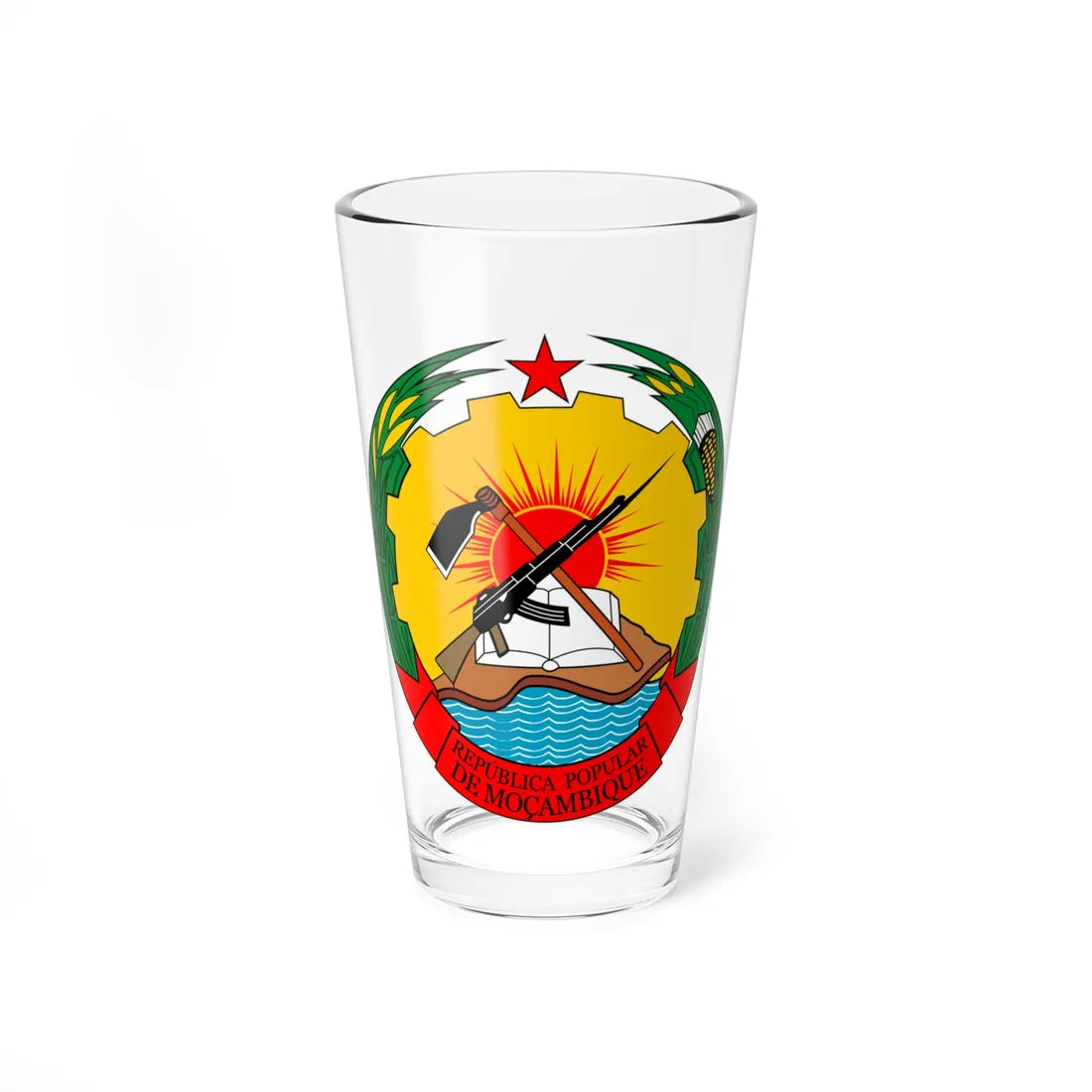 Emblem of Mozambique 1975-1982 (Mozambique) (Coat of Arms) Pint Glass 16oz 16oz - Go Mug Yourself