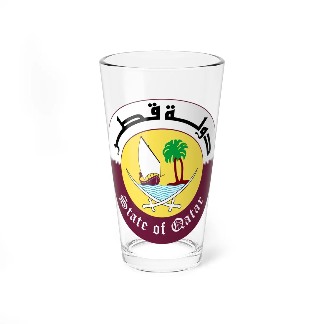 Emblem of Qatar 1976-2022 (Qatar) (Coat of Arms) Pint Glass 16oz 16oz - Go Mug Yourself