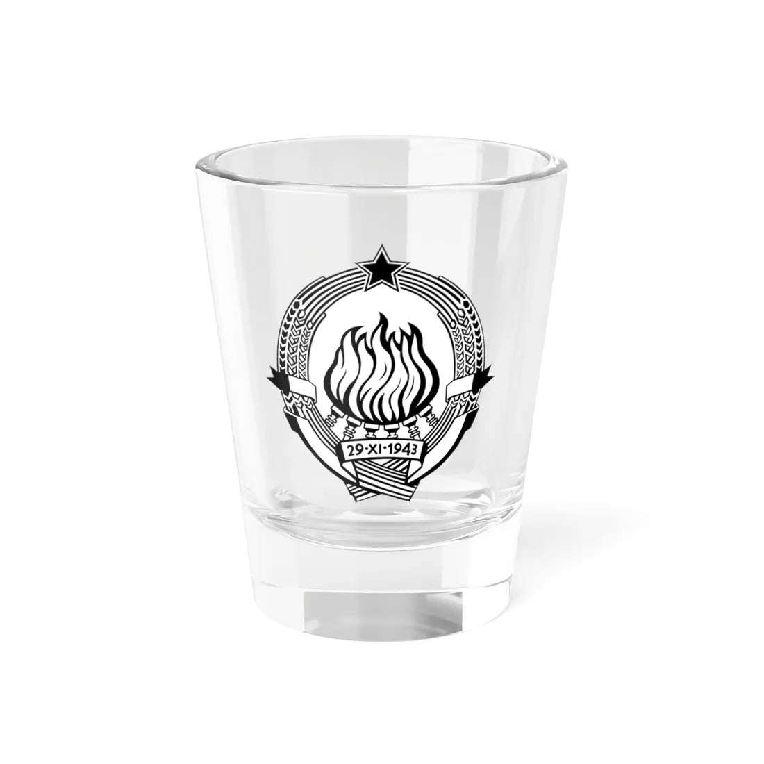Emblem of SFR Yugoslavia stamp version (Yugoslavia) (Coat of Arms) Shot Glass 1.5oz 1.5oz - Go Mug Yourself