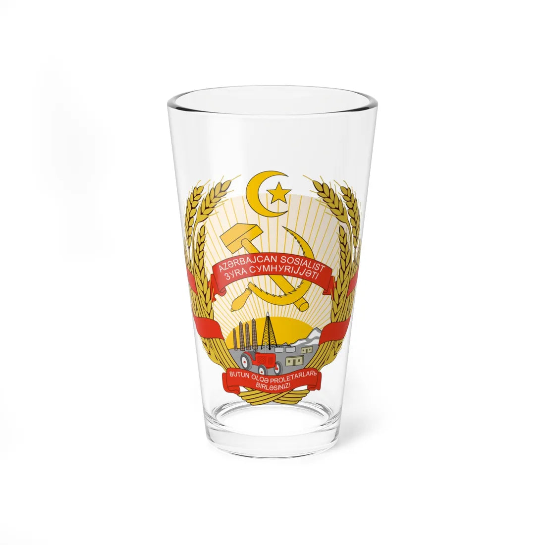 Emblem of the Azerbaijan SSR 1931-1937 (Azerbaijan) (Coat of Arms) Pint Glass 16oz 16oz - Go Mug Yourself