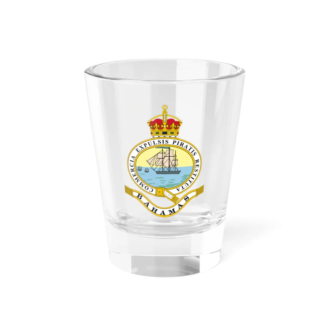 Emblem of the Bahamas 1904-1953 (Bahamas) (Coat of Arms) Shot Glass 1.5oz 1.5oz - Go Mug Yourself