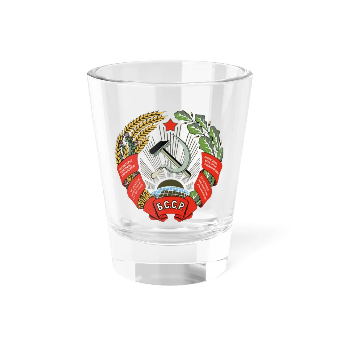 Emblem of the Byelorussian SSR 1937-1938 (Russia) (Coat of Arms) Shot Glass 1.5oz 1.5oz - Go Mug Yourself