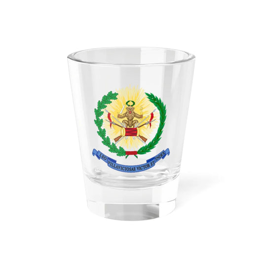 Emblem of the Cavalry Regiment Villaviciosa (Spain) (Coat of Arms) Shot Glass 1.5oz 1.5oz - Go Mug Yourself