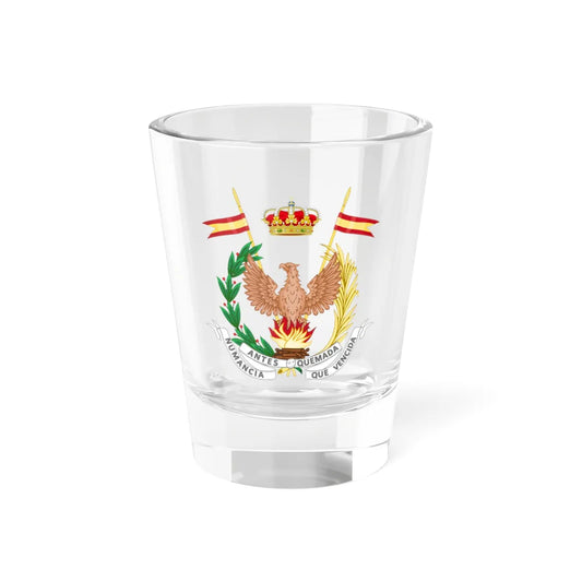 Emblem of the Former Cavalry Regiment Numancia (Spain) (Coat of Arms) Shot Glass 1.5oz 1.5oz - Go Mug Yourself