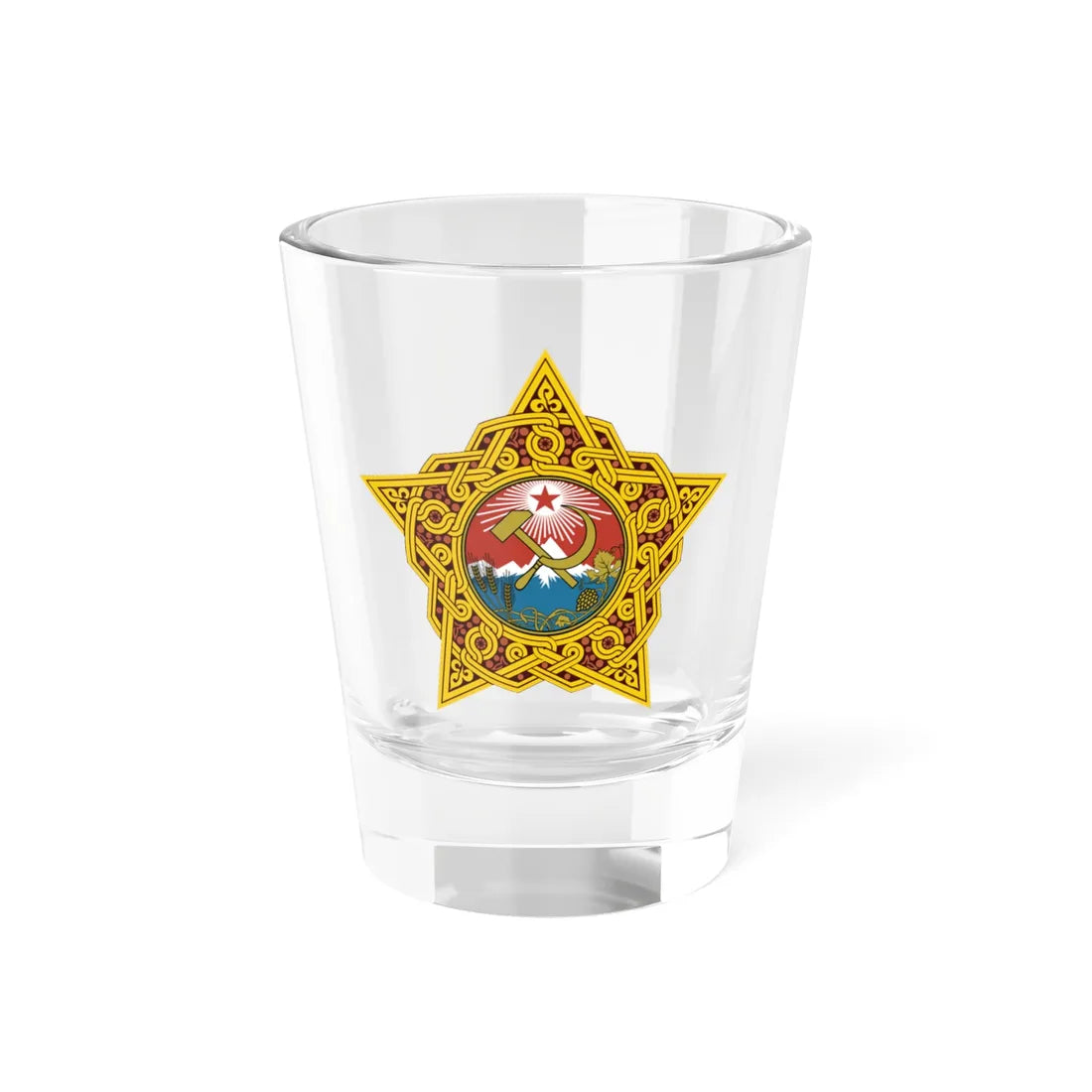 Emblem of the Georgian SSR 1921-1922 (Georgia) (Coat of Arms) Shot Glass 1.5oz 1.5oz - Go Mug Yourself