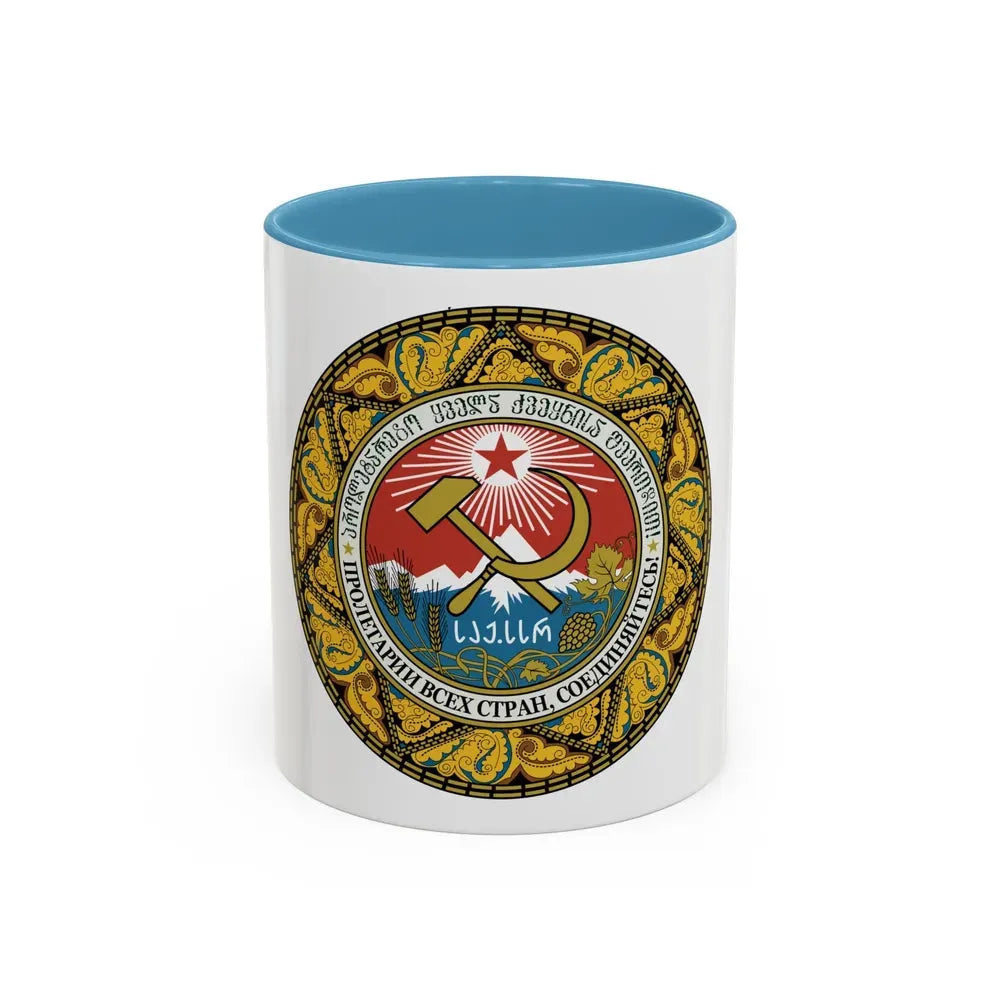 Emblem of the Georgian SSR-2 - Accent Coffee Mug 11oz Light Blue - Go Mug Yourself