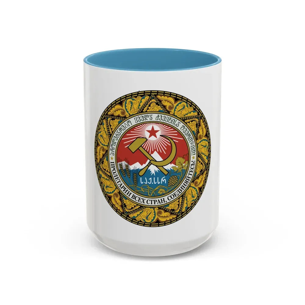 Emblem of the Georgian SSR-2 - Accent Coffee Mug 15oz Light Blue - Go Mug Yourself