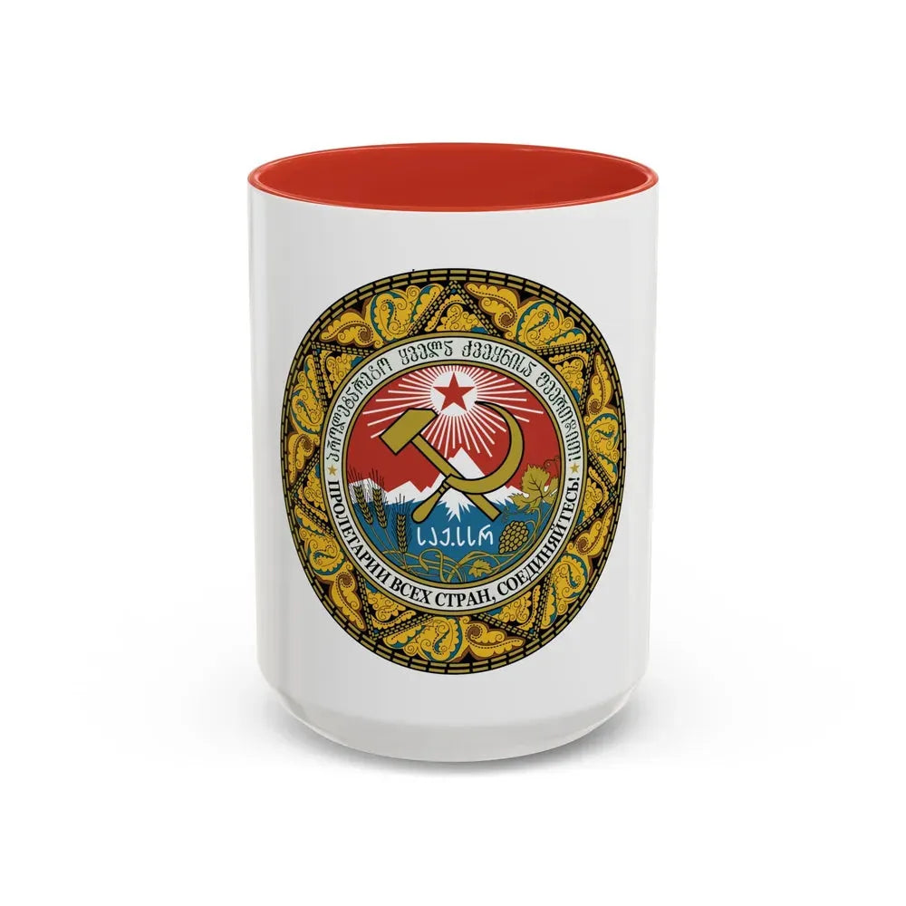 Emblem of the Georgian SSR-2 - Accent Coffee Mug 15oz Red - Go Mug Yourself