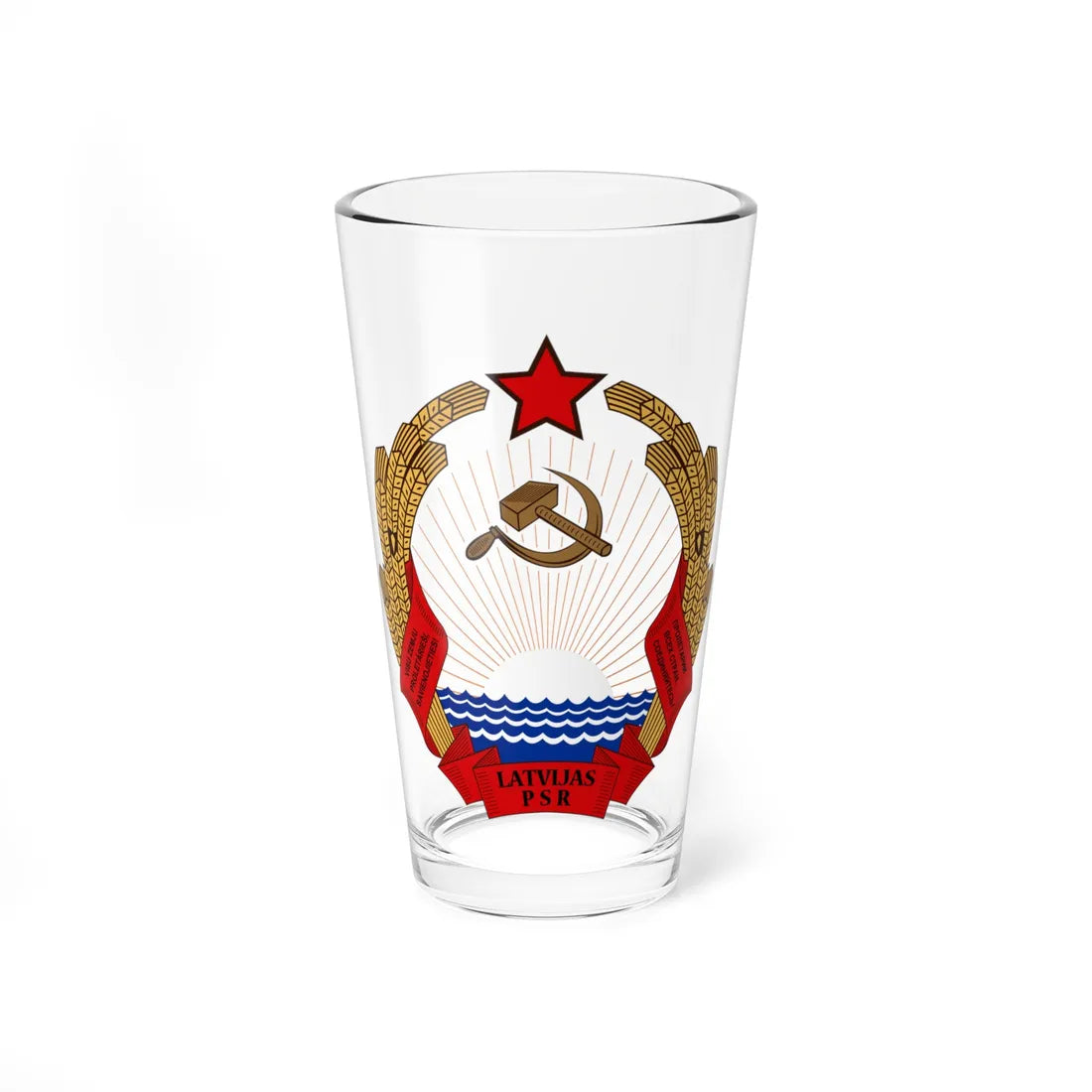 Emblem of the Latvian SSR (Latvia) (Coat of Arms) Pint Glass 16oz 16oz - Go Mug Yourself
