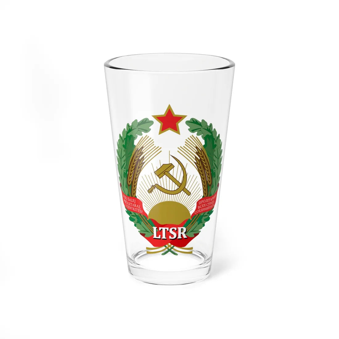 Emblem of the Lithuanian SSR (Lithuania) (Coat of Arms) Pint Glass 16oz 16oz - Go Mug Yourself