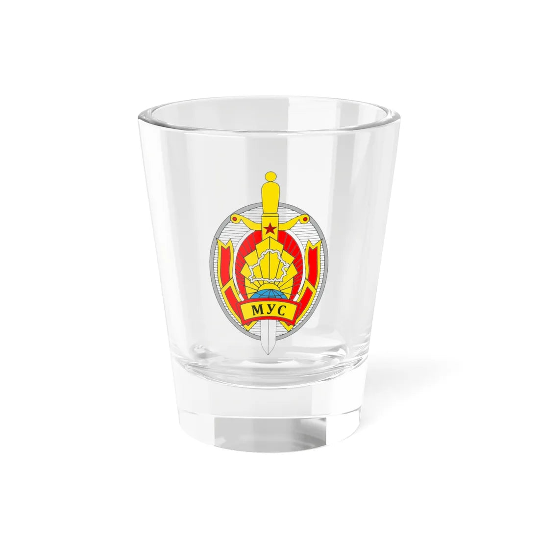 Emblem of the Ministry of Internal Affairs of Belarus (Belarus) (Coat of Arms) Shot Glass 1.5oz 1.5oz - Go Mug Yourself