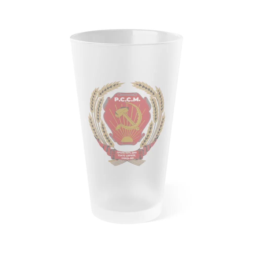 Emblem of the Moldavian SSR (1940-1941) - Frosted Pint Glass 16oz-16oz-Frosted-Go Mug Yourself