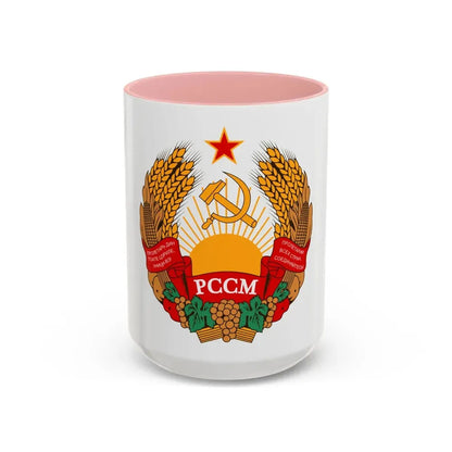 Emblem of the Moldavian SSR (1981-1990) - Accent Coffee Mug 15oz Pink - Go Mug Yourself