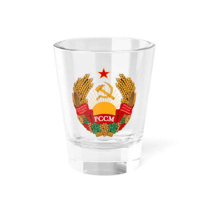 Emblem of the Moldavian SSR 1981-1990 (Soviet Union) (Coat of Arms) Shot Glass 1.5oz 1.5oz - Go Mug Yourself
