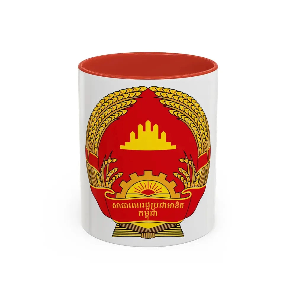 Emblem of the People's Republic of Kampuchea (1981-1989) - Accent Coffee Mug 11oz Red - Go Mug Yourself