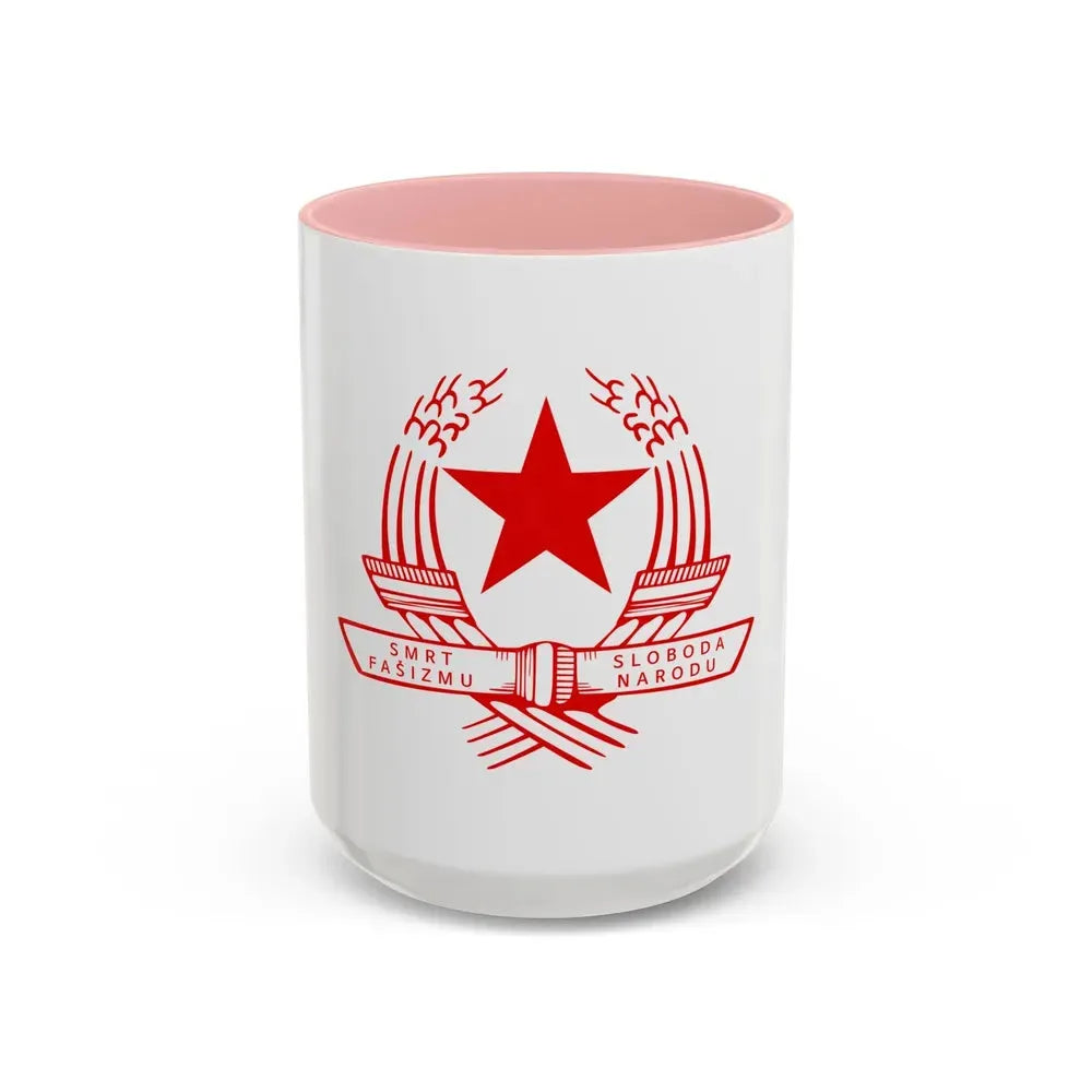 Emblem of the State Anti-fascist Council for the National Liberation of Croatia - Accent Coffee Mug 15oz Pink - Go Mug Yourself