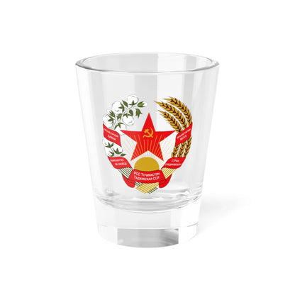 Emblem of the Tajik SSR (Soviet Union) (Coat of Arms) Shot Glass 1.5oz 1.5oz - Go Mug Yourself