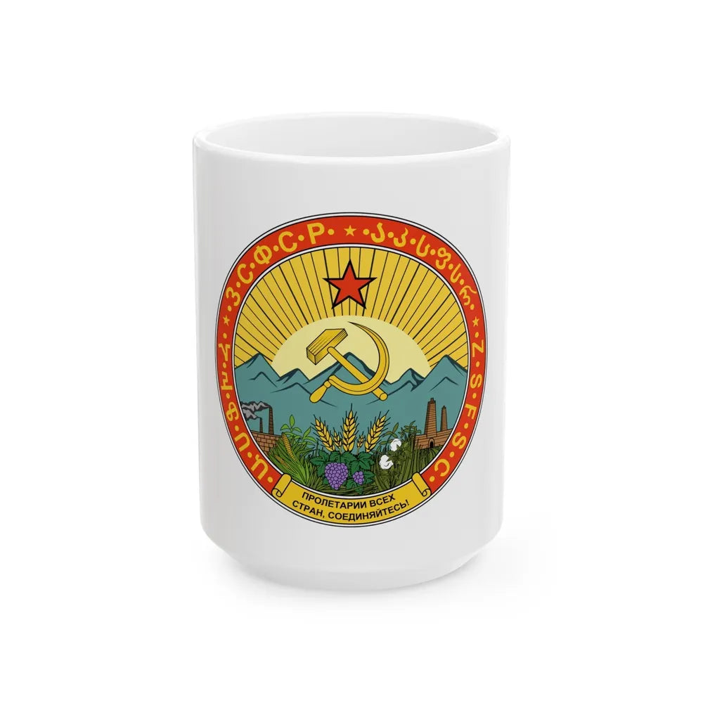 Emblem of the Transcaucasian SFSR (1930-1936) - White Coffee Mug-15oz-Go Mug Yourself