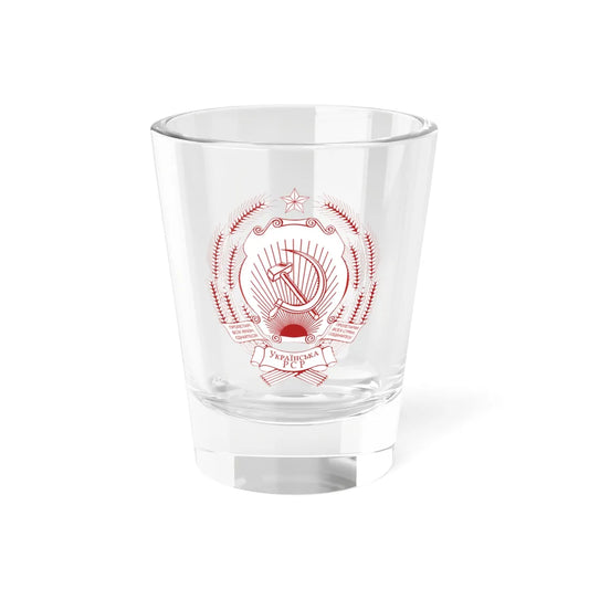 Emblem of the Ukrainian SSR printed version FireBrick (Soviet Union) (Coat of Arms) Shot Glass 1.5oz 1.5oz - Go Mug Yourself