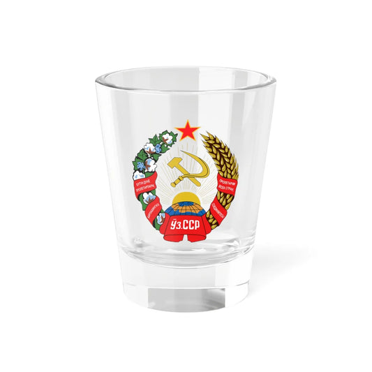 Emblem of the Uzbek SSR (Soviet Union) (Coat of Arms) Shot Glass 1.5oz 1.5oz - Go Mug Yourself