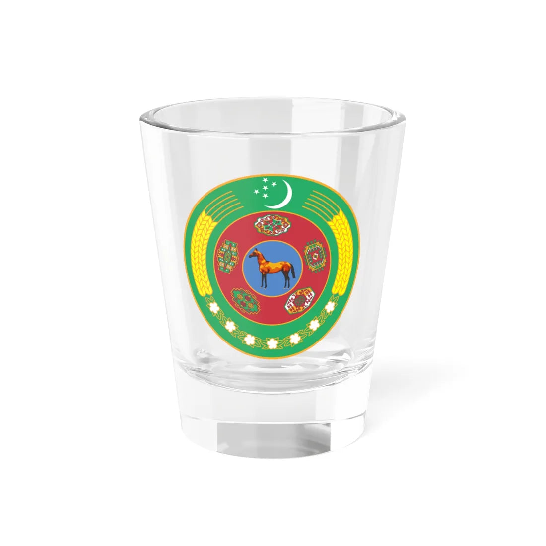 Emblem of Turkmenistan 2000-2003 (Turkmenistan) (Coat of Arms) Shot Glass 1.5oz 1.5oz - Go Mug Yourself