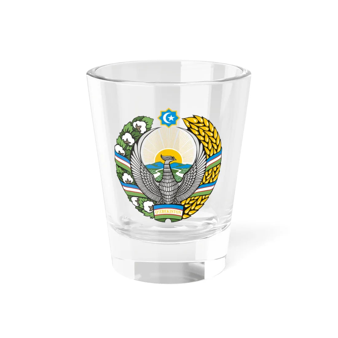 Emblem of Uzbekistan (Uzbekistan) (Coat of Arms) Shot Glass 1.5oz 1.5oz - Go Mug Yourself
