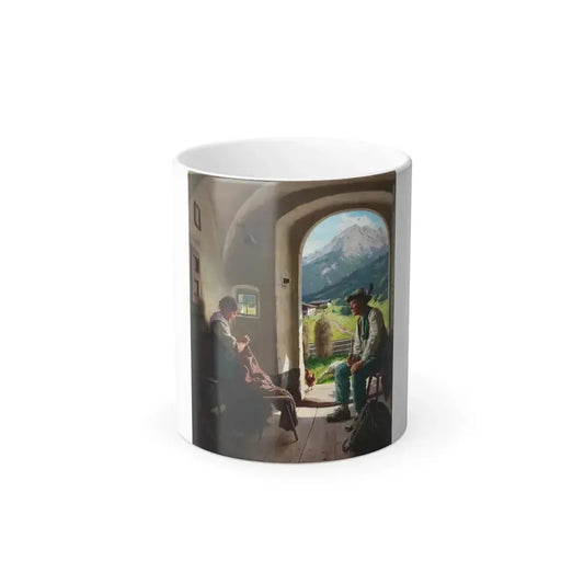 Emil Rau (1858-1897) A Conversation - Oil on Canvas - Color Changing Mug 11oz 11oz - Go Mug Yourself