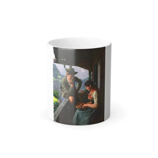 Emil Rau (1858-1937) Tyrolean Couple with Chalet and Mountainous Landscape - Color Changing Mug 11oz 11oz - Go Mug Yourself