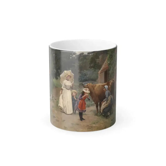 Emile Charles Dameron (1848-1908) Visit to the Farm - Oil on canvas - Color Changing Mug 11oz 11oz - Go Mug Yourself